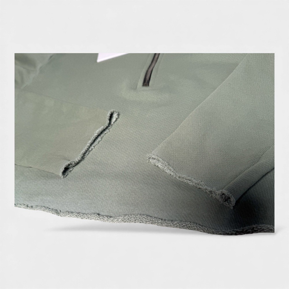 COTTON CITIZEN Cropped Quarter Zip‎ Sweatshirt Light Sage Green Raw Hem Size S - Picture 5 of 8